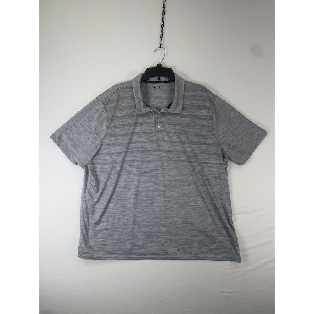 ZELOS Polo Shirt Mens 2XL Gray Striped 100% Polyester Short Sleeve Golf Casual